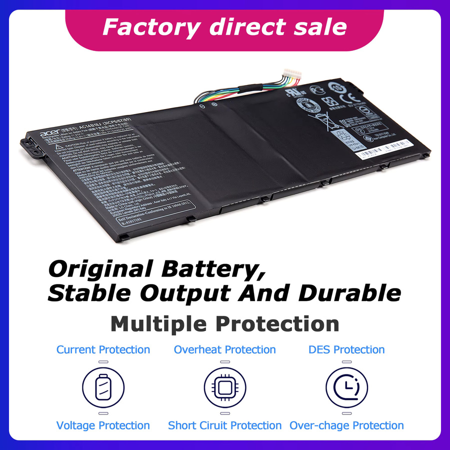 Original Acer Akku AC14B18J AC14B13J für Aspire V5-132P V3-112 Serie ES1-511 ES1-512 Laptop-Akku, Schwarz, 3220 mAh/36 Wh - Bild 3