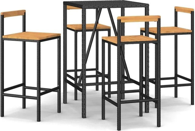 vidaXL 5-teiliges Gartenbar-Set aus Poly-Rattan und Akazienholz in Schwarz - Bild 1