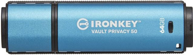 Kingston IronKey Vault Privacy 50 USB-Stick 64 GB AES-256 Verschlüsselung in Schwarz und Blau - Bild 1