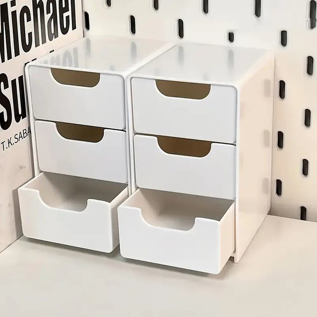 3-stufiger Kosmetik-Aufbewahrungsbox-Organizer aus Kunststoff mit Schubladen in Weiß für Schmuck und Bürobedarf - Bild 1