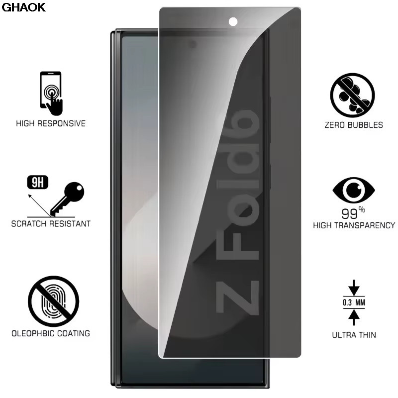 Samsung Galaxy Z Fold 7 6 5 4 Anti-Spion Panzerglas Display Schutz in Schwarz - Bild 2
