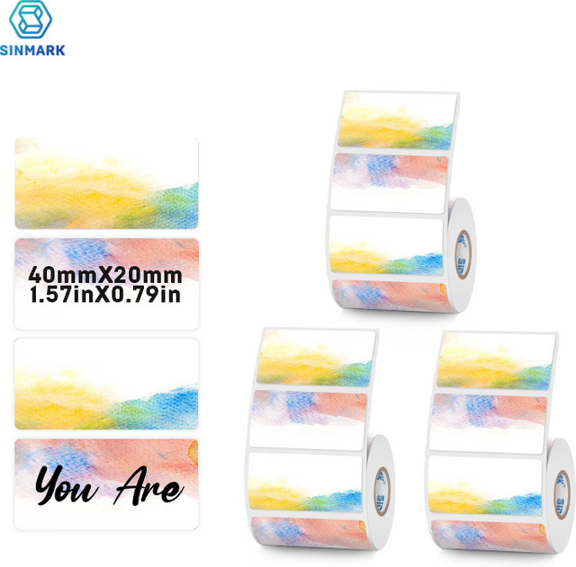 SINMARK Aquarell Thermo-Etikettenpapier in Multicolour, leere Aufkleber für Geschenke, kompatibel mit Phomemo M110 und M200-Drucker - Bild 1