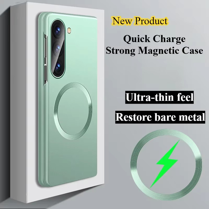 Minimalistische magnetische Hülle für Samsung Galaxy Z Fold 7, 6, 5, 4, 3 in Silber mit rutschfester Rückseite und Unterstützung für kabelloses Laden - Bild 2