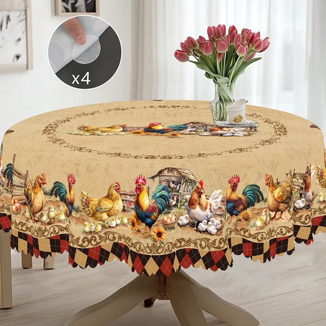 JINGYUE Pet Weihnachts-Tischdecke im Vintage-Bauernhaus-Stil mit Weihnachtsmann, Rentier und Weihnachtsbaum-Aufdruck, beige, Breite: 152 cm, Länge: 220 cm - Bild 1