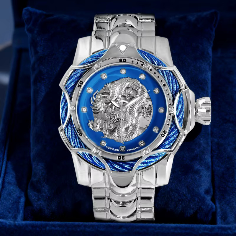 MEIRUIQI Armbanduhr, Automatik, Edelstahl, Blau, Herren - Bild 3