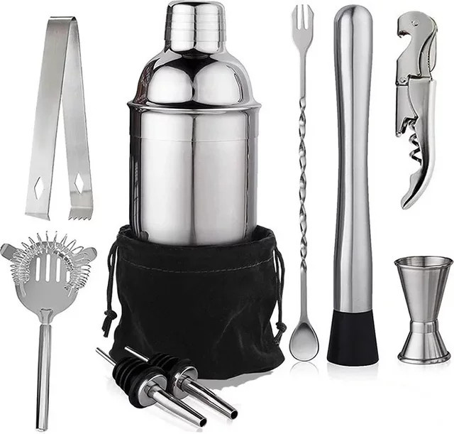 AfreNee Edelstahl Cocktail Shaker Set in Silber mit Aufbewahrungstasche und Barkeeper Tools - Bild 1