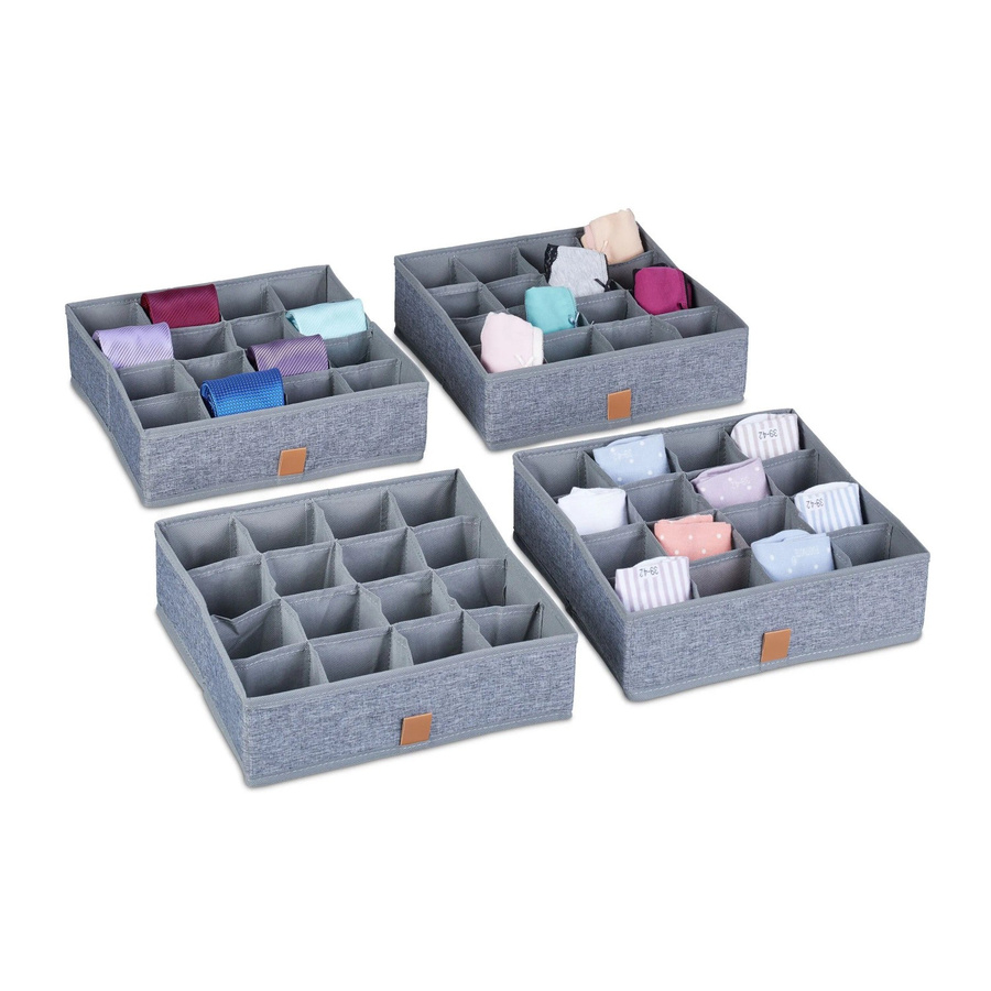 Relaxdays Unterwäsche Organizer 4er Set aus Stoff in Grau, faltbar, B/T/H: 29 x 29 x 9 cm - Bild 2