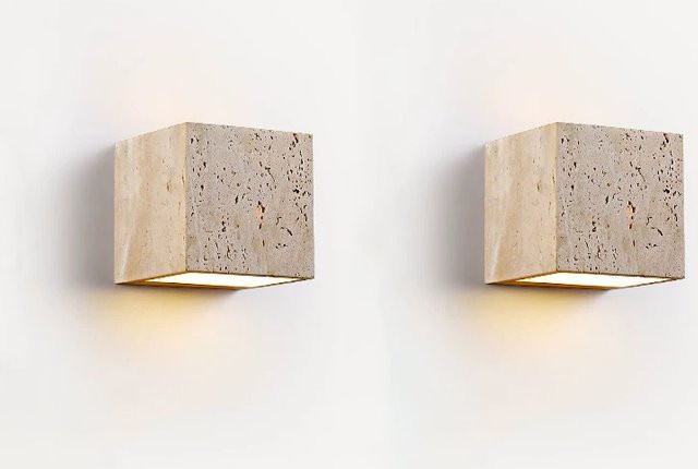 Feiyunlux LED-Wandleuchte in Steinoptik, Beige, Quaderförmig, Warmweiß 3500K, B/T/H: 12 x 12 x 12 cm - Bild 1