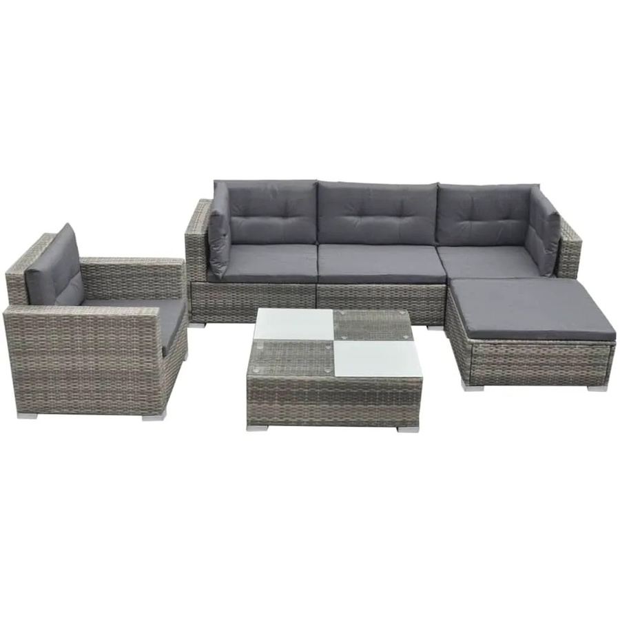vidaXL 6-teiliges Garten-Lounge-Set aus PE-Rattan in Grau mit Polsterauflagen und Stahlrahmen - Bild 2