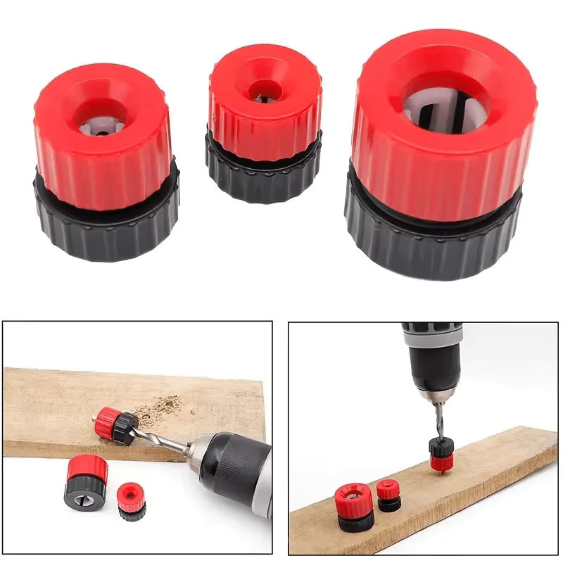 3-teiliges verstellbares Bohrer-Anschlagkragen-Set in Rot für präzises Bohren mit konstanter Tiefe und Bit-Loch-Führung in der Holzbearbeitung - Bild 2