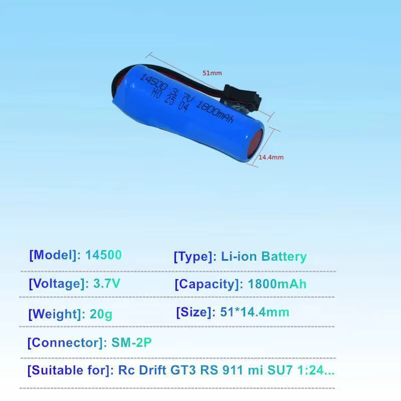 VSVAW Li-Ionen-Akku 1800mAh 3,7V für RC Drift GT3 RS 911 Hochgeschwindigkeitsauto in Blau - Bild 2
