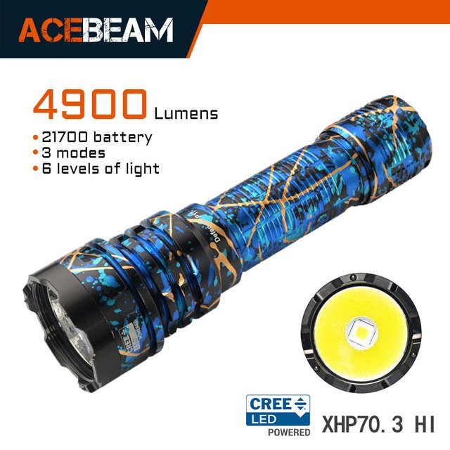 ACEBEAM P17 HI Taktische Taschenlampe mit Cree XHP70.3 LED, 4900 Lumen und 445m Reichweite, Dual Tail Schalter - Bild 1