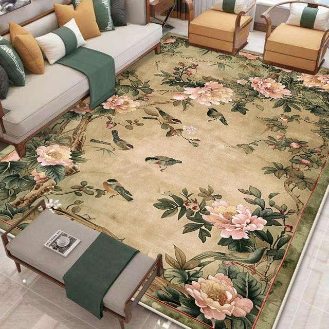 Karpetti Teppich im chinesischen Stil mit Pflanzenmuster, beige, rutschfest und waschbar, B/T: 80 x 160 cm - Bild 1
