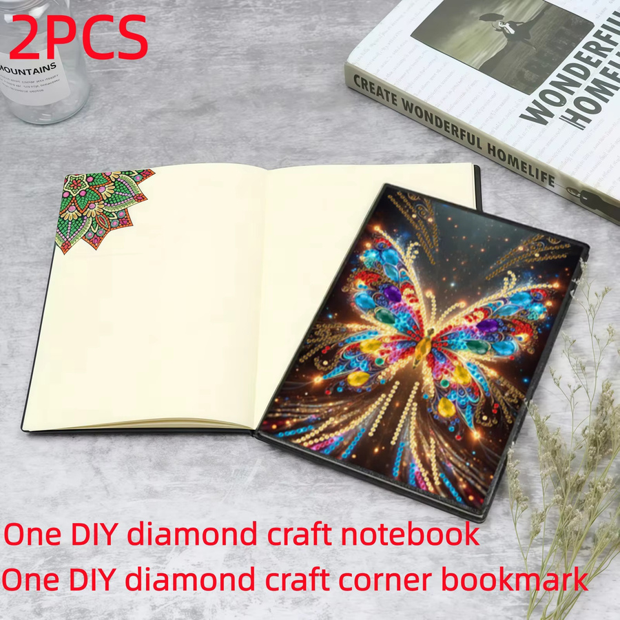 2er Set Diamond-Painting-Notizbuch mit Schmetterlingsmuster und Lesezeichen aus PU-Leder in Multicolour - Bild 3