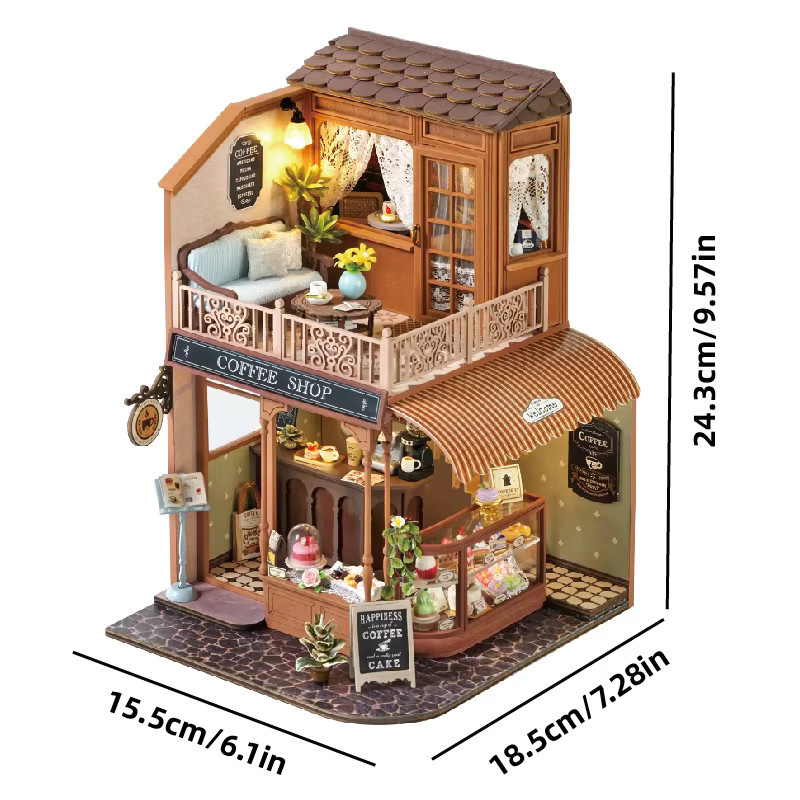 Zuuton Miniatur-Puppenhaus-Set aus Holz mit LED-Licht, 3D-Puzzle Gebäudemodell in Natur/Holzfarben, Multicolour - Bild 4