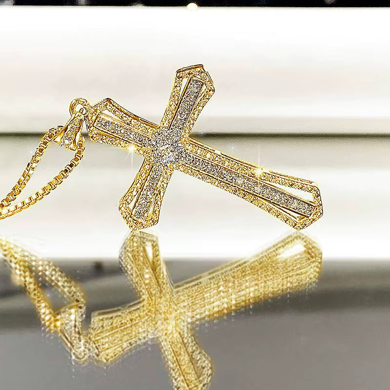 Huitan Halskette mit Kreuz-Anhänger, Zirkonia, Gold, Damen - Bild 2