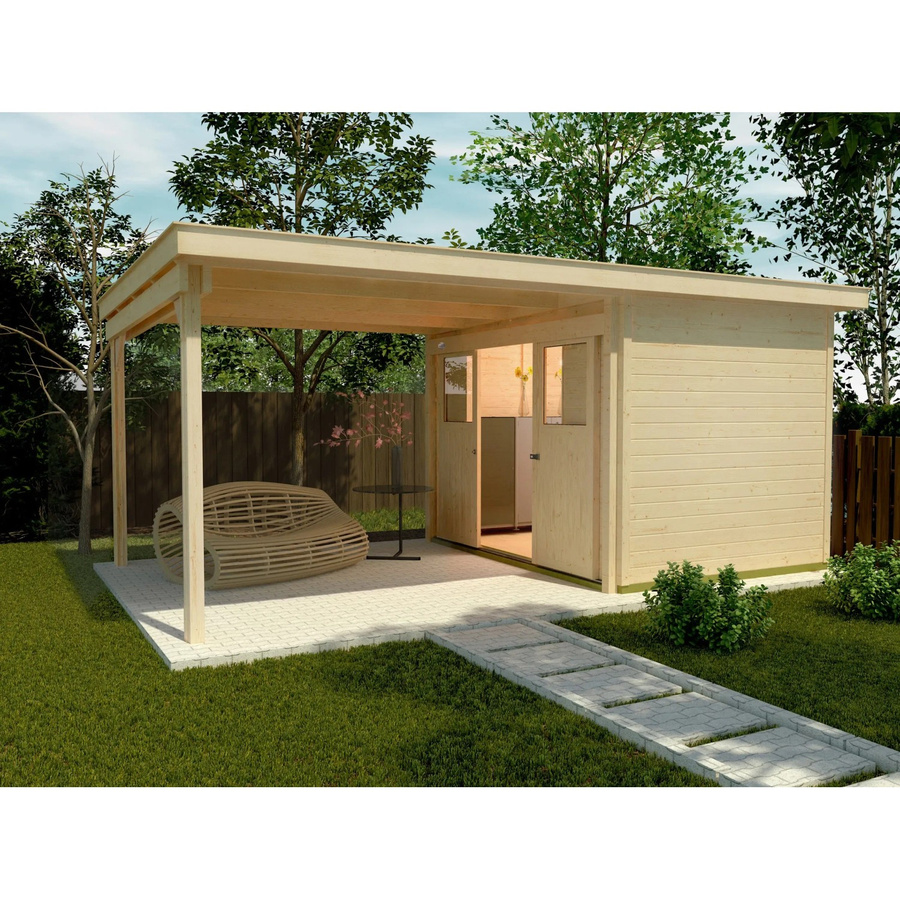 Weka Gartenhaus Gr. 1 aus Holz in Beige mit Flachdach B/H/T: 529 x 223 x 295 cm - Bild 2