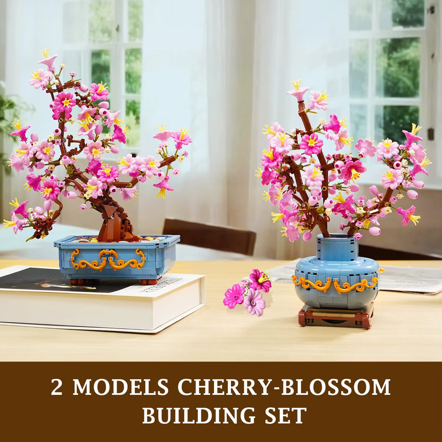HOGOKIDS 2 in 1 Kirschblüten-Bonsai-Bauset in Rosa mit künstlichen Blumen für die Heimdekoration - Bild 3