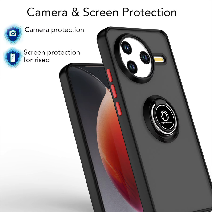 Stoßfeste Silikon-Handyhülle mit Metallring-Halter für Xiaomi Poco F7 Pro in Schwarz oder Rot - Bild 4