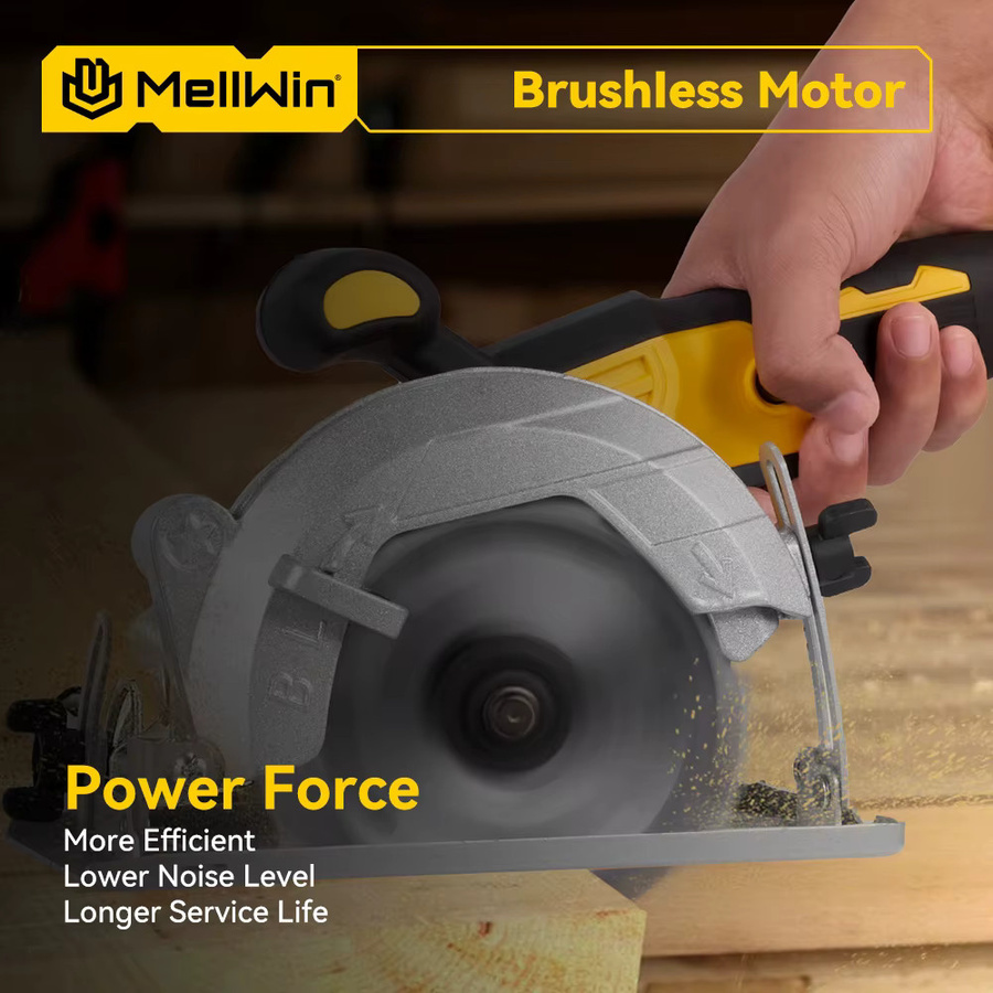 MELLWIN Bürstenlose elektrische Handkreissäge Gelb, 125 mm Durchmesser, für 18 V und 21 V Akkus, multifunktionaler Cutter für Holz und Metall - Bild 4