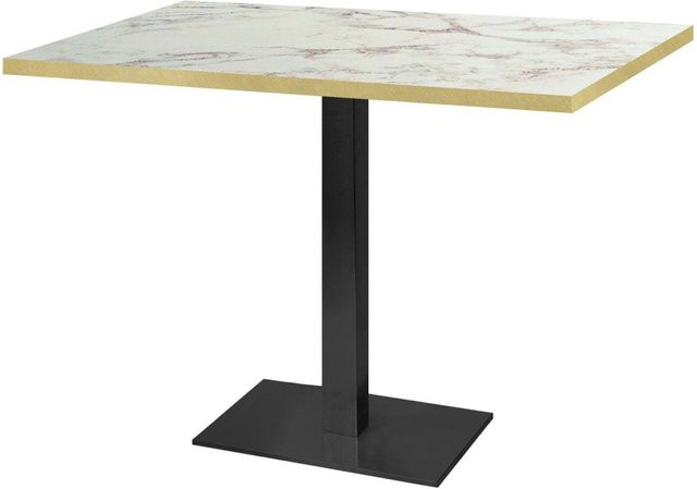 RestooTab Tisch Milan rechteckig in Stein-Optik, B/T/H: 70 x 120 x 75 cm, wollweiß/braun/messing - Bild 1