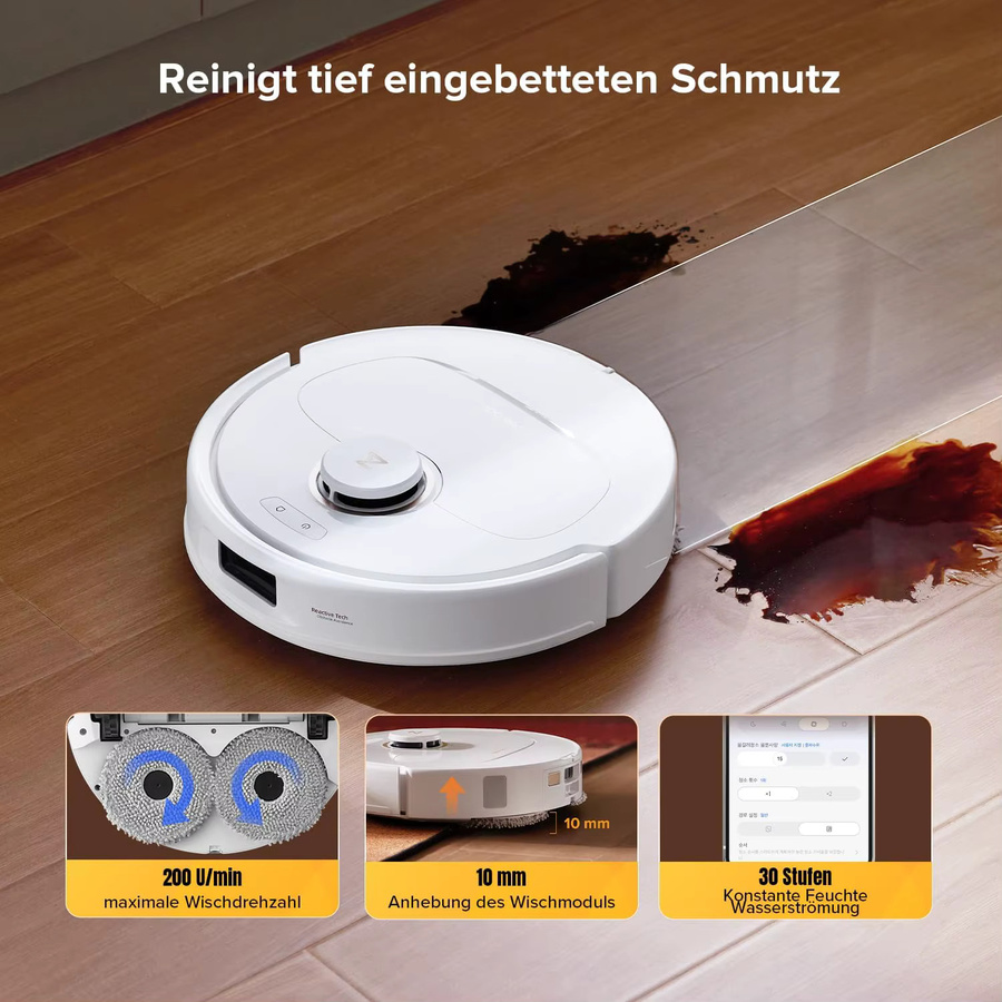 Roborock Qrevo S5V Saug- und Wischroboter in Weiß mit 12.000 Pa Saugkraft, Anti-Tangle-Bürsten und automatischer Reinigungsstation mit Moppwaschung und Heißlufttrocknung - Bild 4