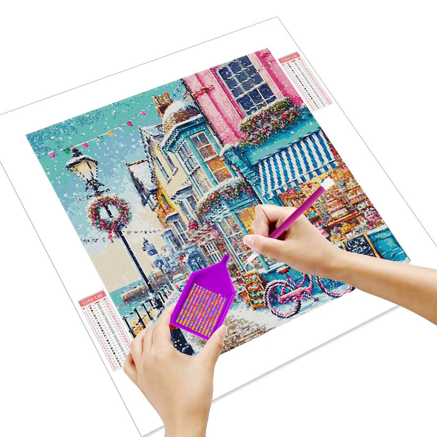 Huacan 5D-Diamantgemälde Set Winter Landschaft mit Gebäude und Straße, Multicolour, B/H: 20 x 20 cm - Bild 2