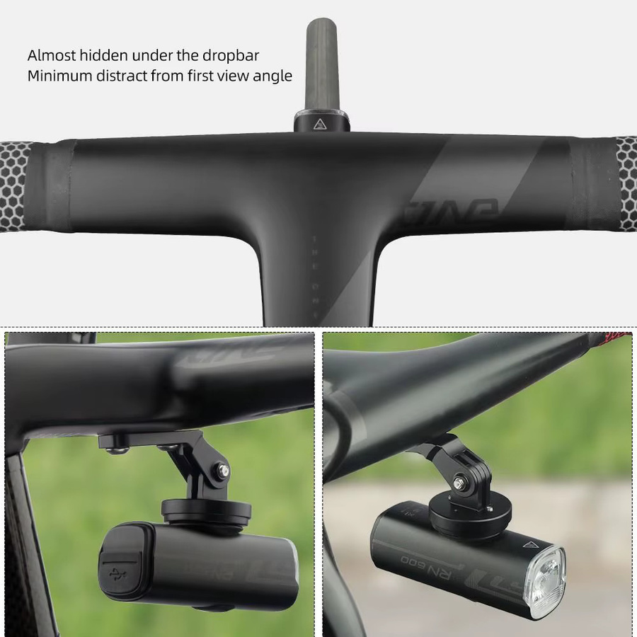 GoPro Kamera-Halterung mit integriertem Fahrradlenker und 360 Grad drehbarem Verlängerungsadapter in Schwarz - Bild 4