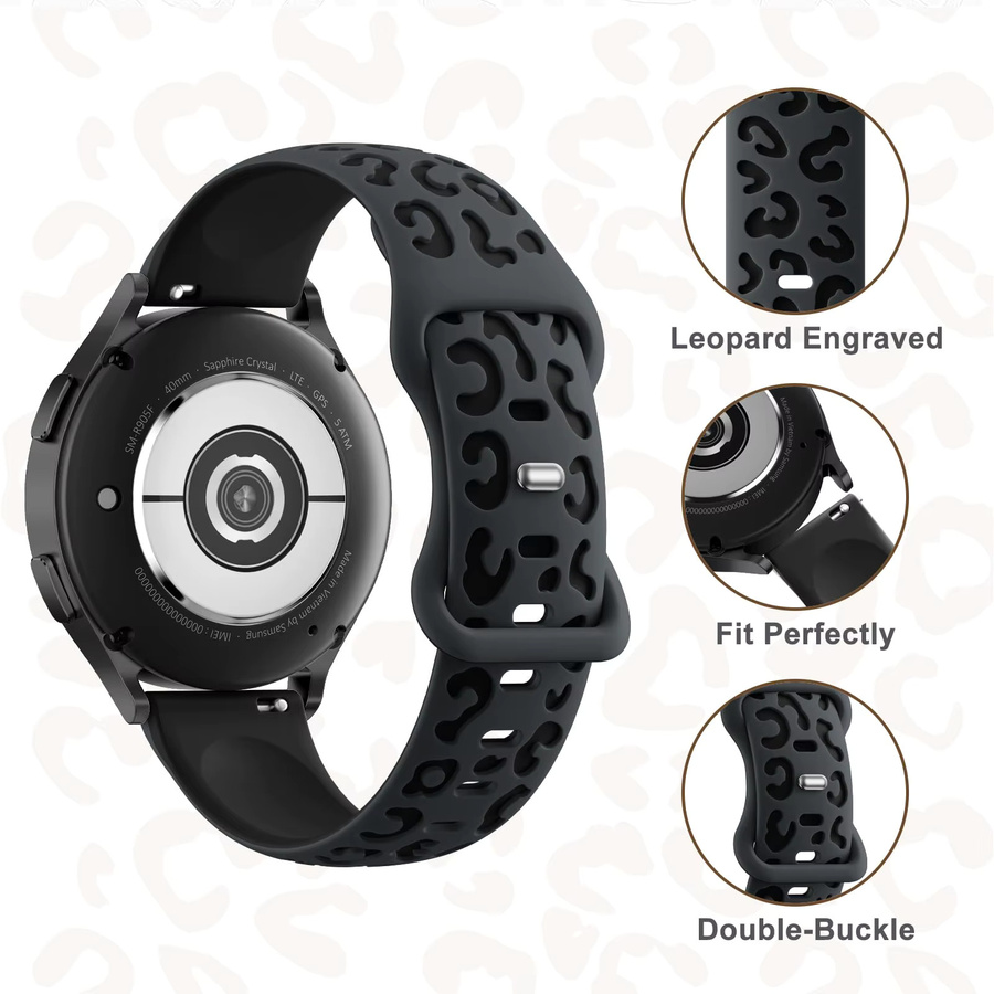 Hiyii Uhrenarmband Silikon, Leopard, Schwarz, 20 mm - Bild 1