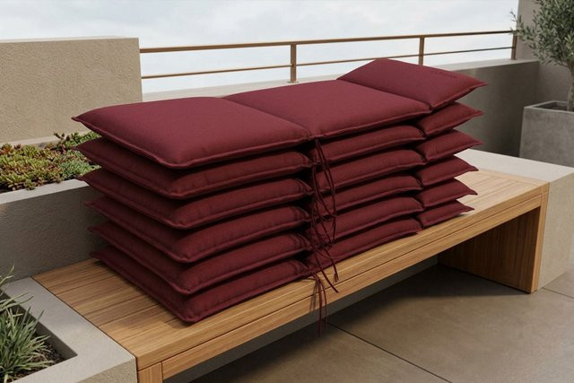 OUTFLEXX Green 6er-Set Sitzkissen für Hochlehner in Bordeaux aus recyceltem Polyester mit ergonomischem Schaumstoff und Bindekordeln - Bild 1