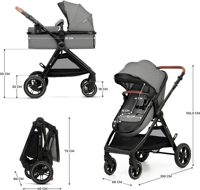 Kinderkraft Kombikinderwagen Trio-Set ESME PRO 3in1 mit Babyschale MINK PRO 2 in Grau - Bild 1