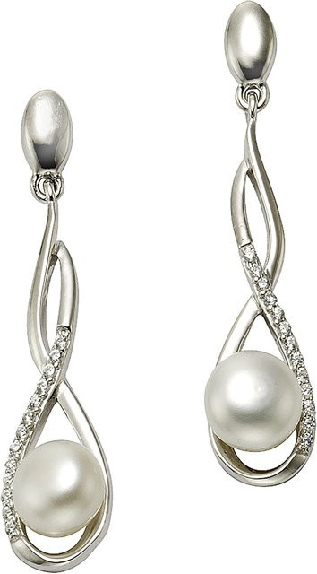 Zeeme Pearls Ohrringe 925 Silber, rhodiniert, weiße Perlen 7mm, Zirkonia, Damen - Bild 1
