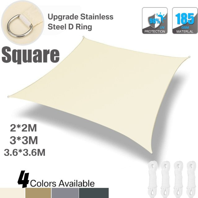 Wasserdichtes Sonnensegel aus Polyester in Hellgrau, quadratischer Baldachin als UV-Schutz für Terrasse und Camping, B/B: 3 x 3 m oder 3,6 x 3,6 m - Bild 1