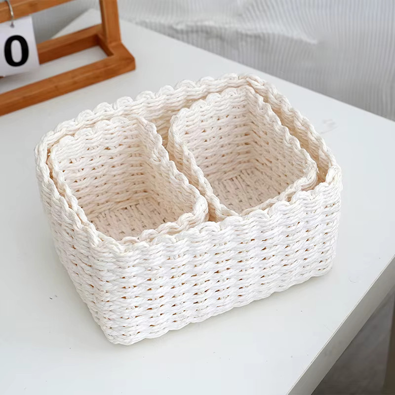 3er-Set handgefertigte Aufbewahrungskörbe aus Seegras und Papier in Beige, runde dekorative Lagerboxen zur Organisation von Büro und Haushalt - Bild 4