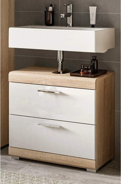 Inn.Furn Waschbeckenunterschrank Mambo in Weiß Hochglanz und Eiche, B/T/H: 60 x 34 x 56 cm - Bild 1