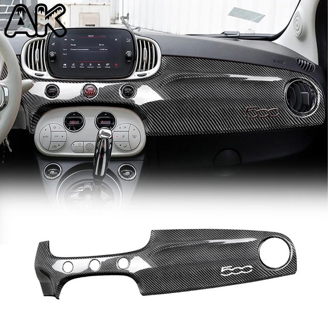 Metyoucar Armaturenbrett Verkleidung aus echter Carbon-Faser für Fiat 500 und Abarth 595 695 595C 695C (2007-2015), Beifahrer-Zierleiste, Schwarz - Bild 1