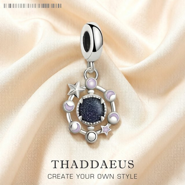 Thaddaeus Mondphasen-Charms-Anhänger, Silber, Kristall, Unisex, Vintage - Bild 1