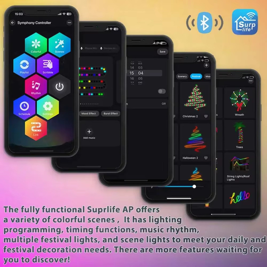 RGBIC LED Bluetooth Lichterkette mit USB-Anschluss für Weihnachtsbaum, Party und Hochzeit in Multicolor - Bild 3
