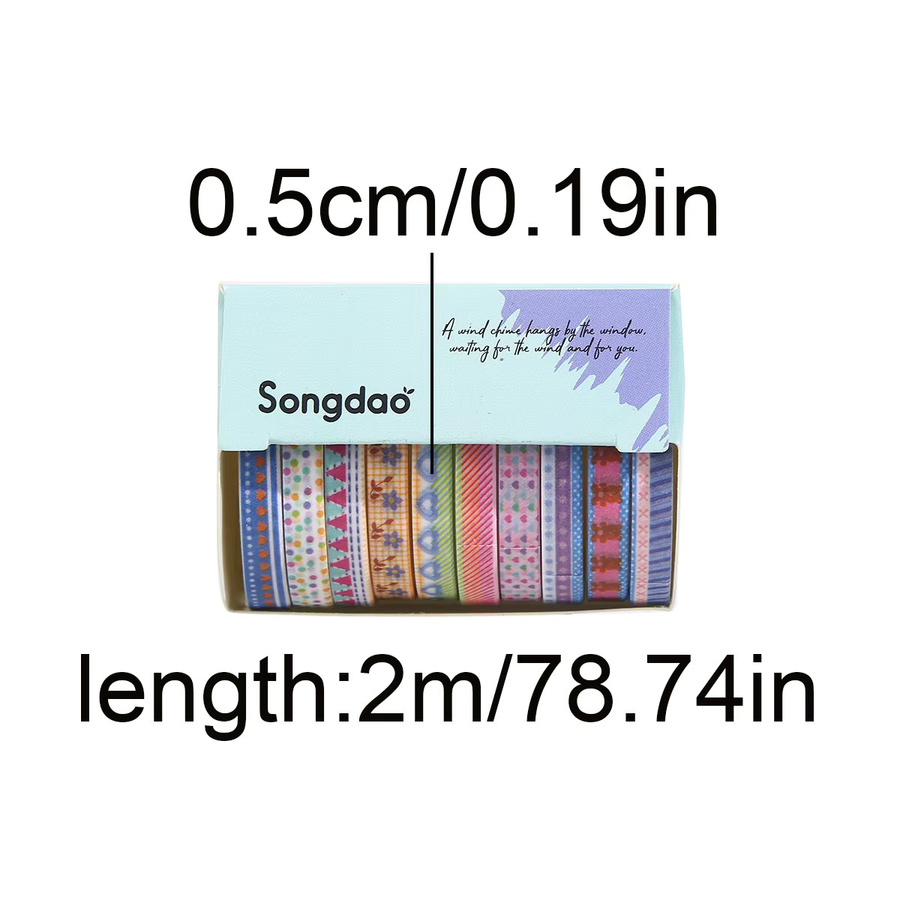 10 Rollen Retro-gestreiftes Washi-Tape-Set in Multicolour, handgefertigtes Masking-Tape aus Papier für Scrapbooking und DIY-Journaling - Bild 2