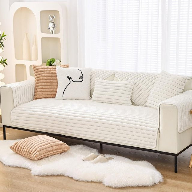Super Six Gestreiftes Plüsch Winter Sofakissen aus Polyester, quadratisch, B/H: 70 x 70 cm - Bild 1