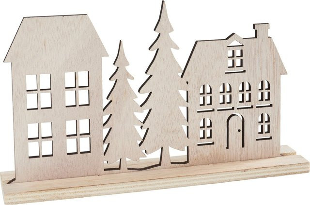 VBS Holz-Steckmotiv Häuser und Tannen in Beige aus Sperrholz und MDF-Holz - Bild 1