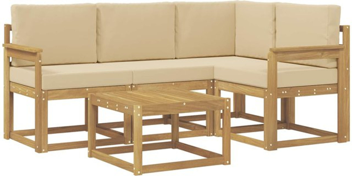 Modernes Outdoor-Sofagarnitur Loungemöbel Set aus Akazie mit 5 Polstern in Weiß und Beige von vidaXL - Bild 1