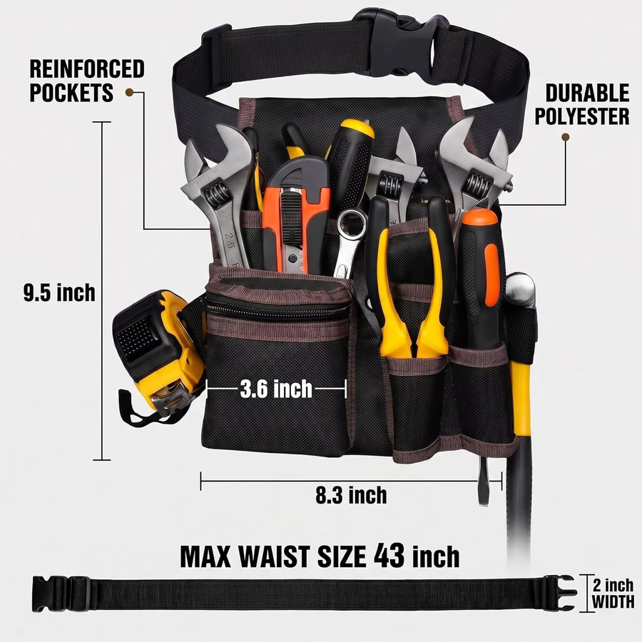 XMSJ Werkzeuggürtel Elektriker-Werkzeugtasche mit Hammerhalter und Organizer in Blau oder Schwarz - Bild 2