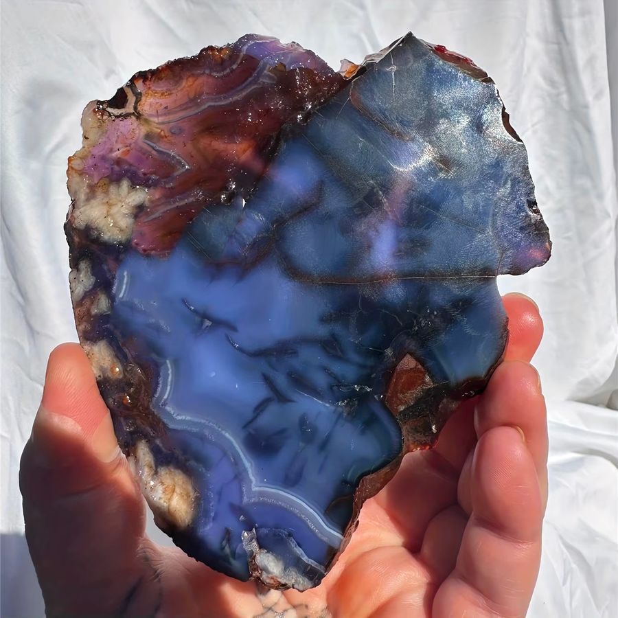 CRYSTALHOLA böhmische Achat-Scheibe mit blauem Kirschblütenmuster in Tiefblau und Beige - Bild 3