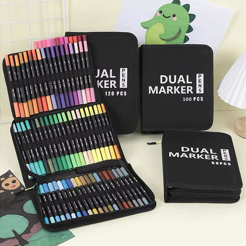 Doppelseitiges Manga Marker Set mit Pinselspitze in Multicolour für Schule und Zeichnungen, 120 Stück - Bild 5