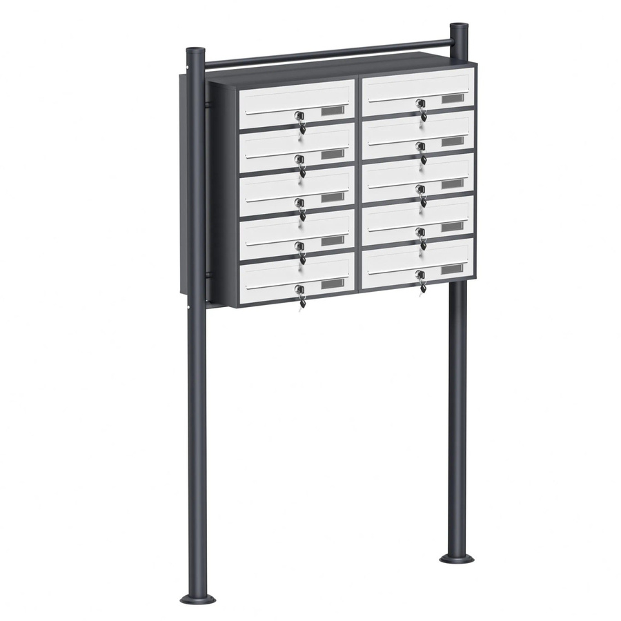 Wiltec Standbriefkasten-Anlage 10er Briefkästen Anthrazit/Weiß H x B x T: 1500 x 945 x 270 mm - Bild 2