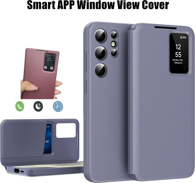 Window View Smart APP Lederhülle für Samsung Galaxy A57 A56 A55 A37 A27 A16 A17 Wallet Flip Cover in Braun mit Anrufannahme-Funktion - Bild 1