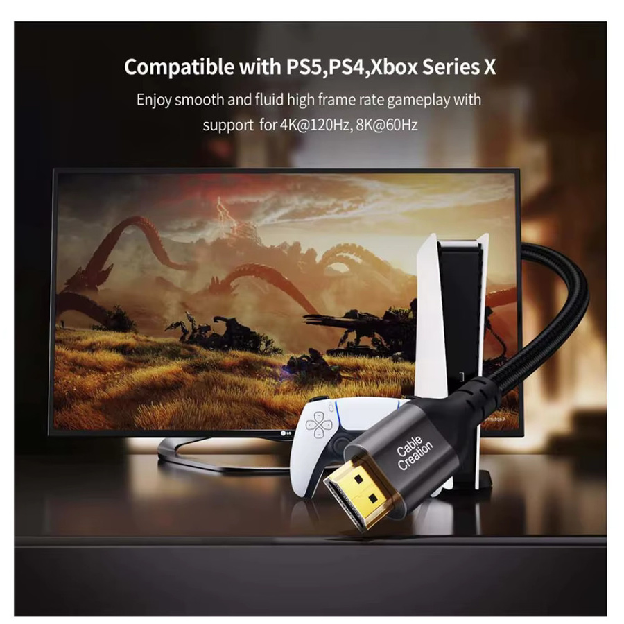 HDmatters HDMI 2.1 Kabel in Schwarz für 8K 60Hz und 4K 120Hz mit geflochtenem Design für PS5 und Xbox Series X/S - Bild 3