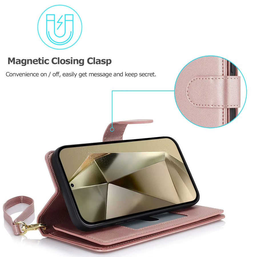 Magnetische Leder-Handyhülle als Flip-Brieftasche für Samsung Galaxy S26 Ultra S25 S24 S23 S22 S21 Plus S25 Edge A57 A37 A17 A56 A36 A16 in Schwarz oder Pink - Bild 3