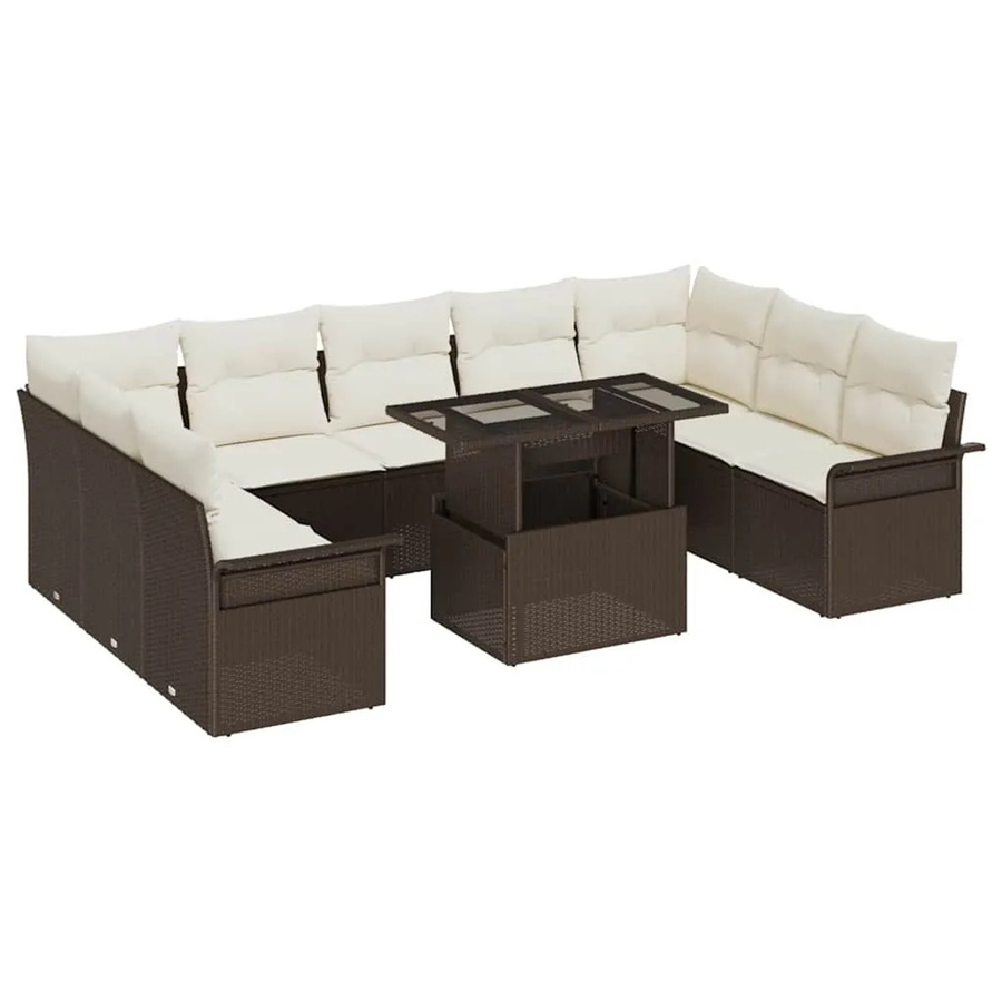 vidaXL Garten-Sofa-Set aus Poly Rattan in Braun mit 10 Teilen und Polsterkissen - Bild 2